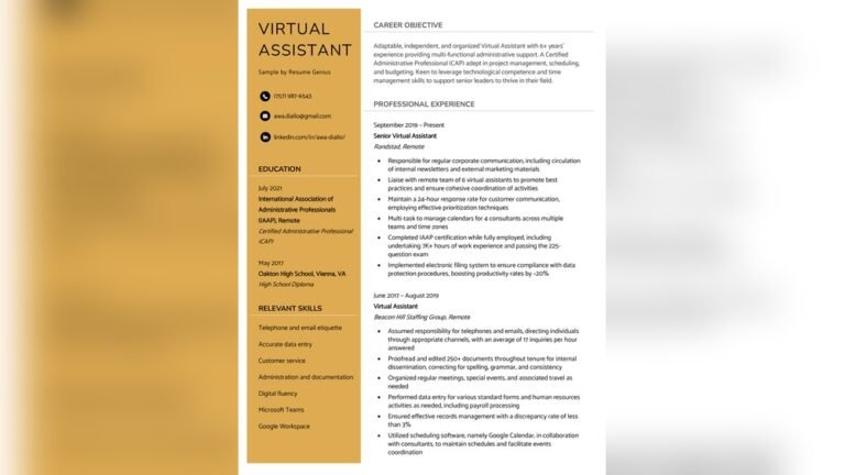 Resume for Virtual Assistant