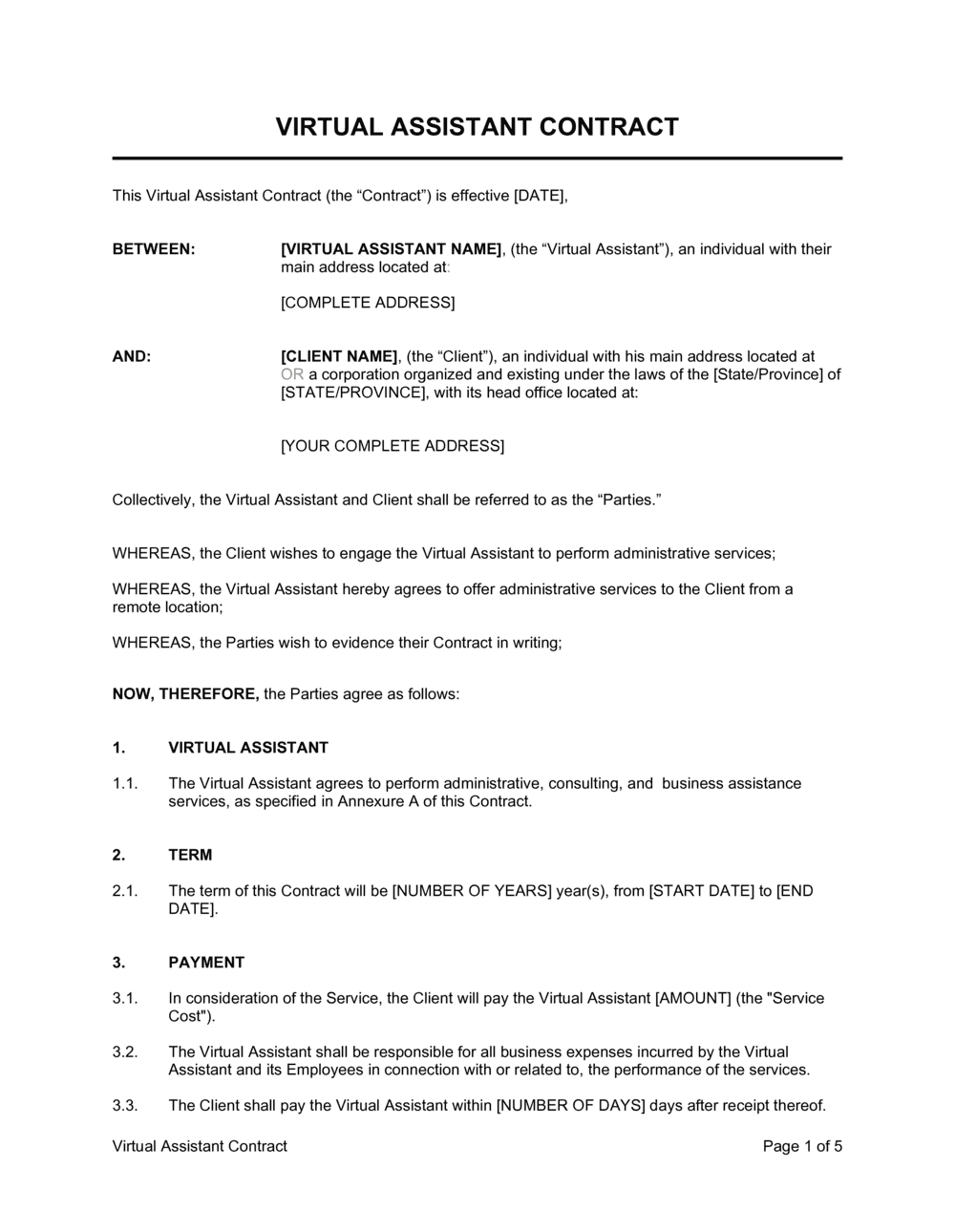 Sample Virtual Assistant Contract