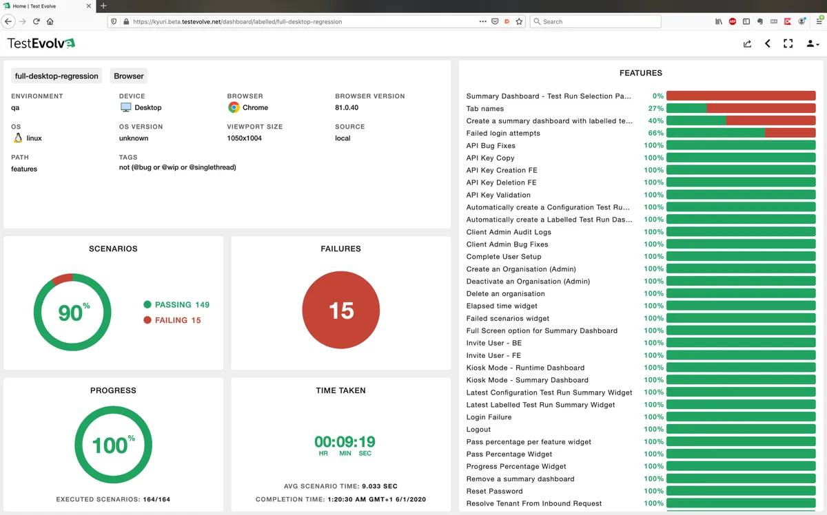 automation test execution panel